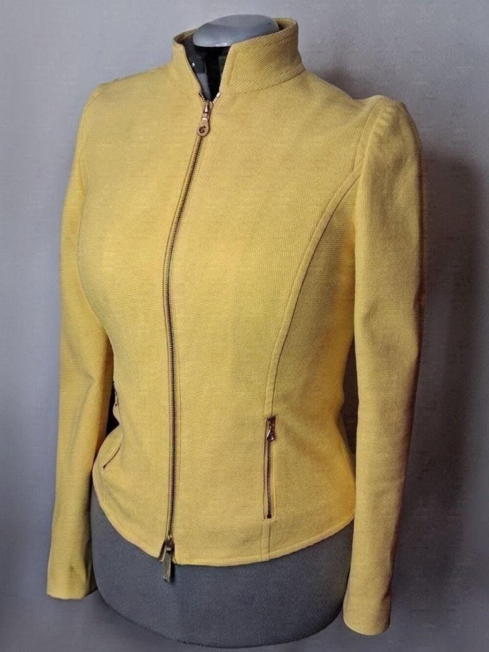 Vintage Dana Buchman Yellow Wool Blend Zip Jacket Made Hong Kong Sz 6